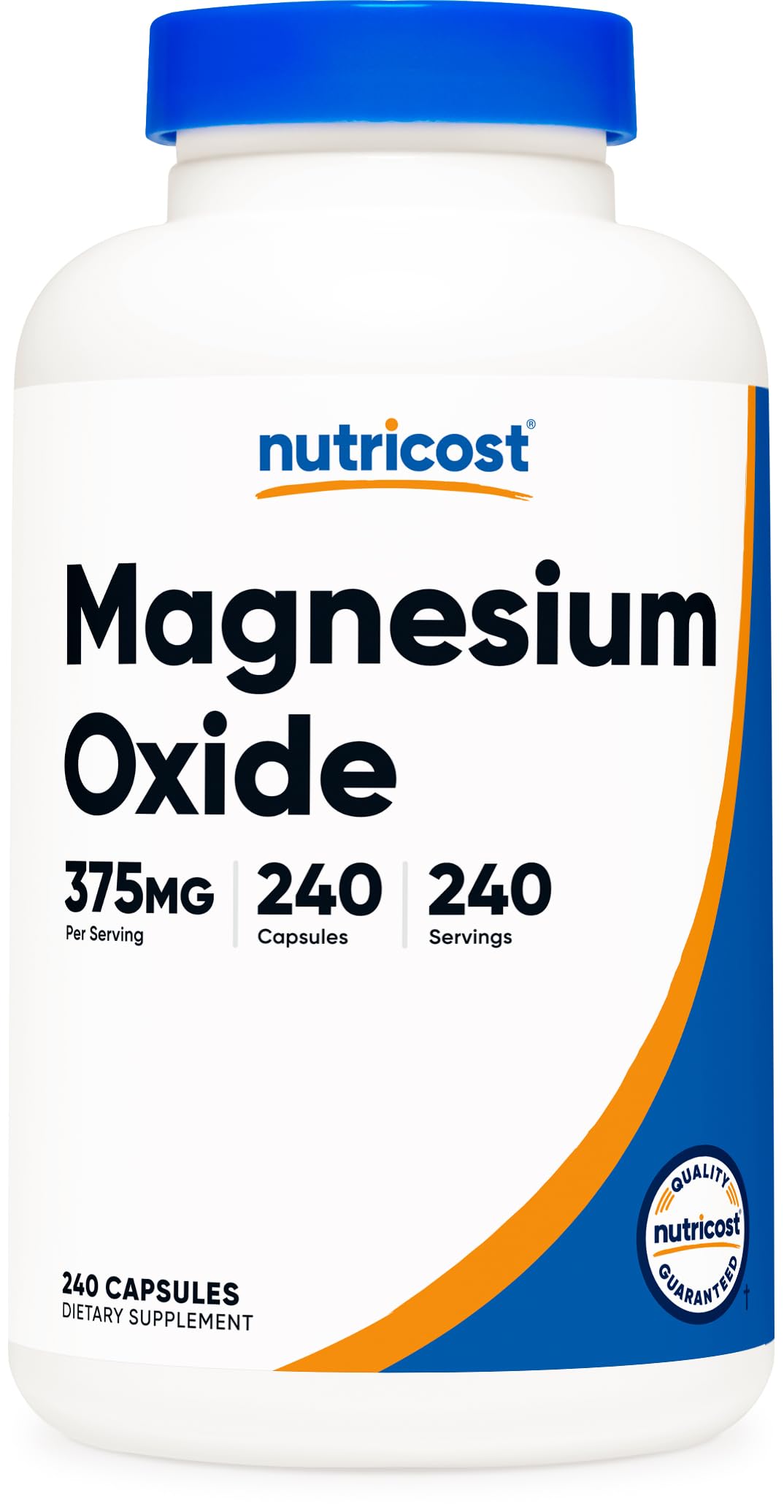 Nutricost Magnesium Oxide 375mg bottle front showing gluten-free packaging and daily magnesium support