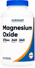 Nutricost Magnesium Oxide 375mg bottle front showing gluten-free packaging and daily magnesium support
