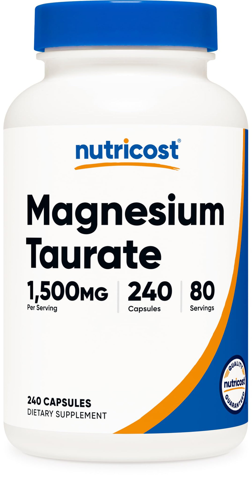 Nutricost Magnesium Taurate bottle front with 240 capsules for daily wellness support