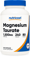 Nutricost Magnesium Taurate bottle front with 240 capsules for daily wellness support