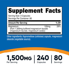 Nutricost Magnesium Taurate capsules close-up highlighting high-dose per serving