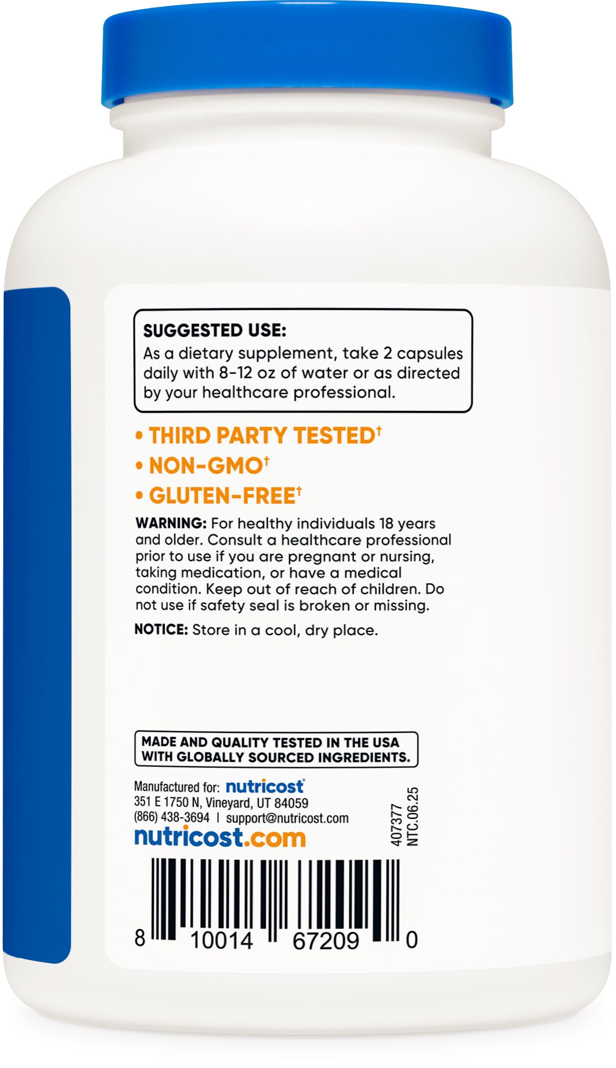 Nutricost Magnesium+ vegetarian capsules packaging for convenient daily use