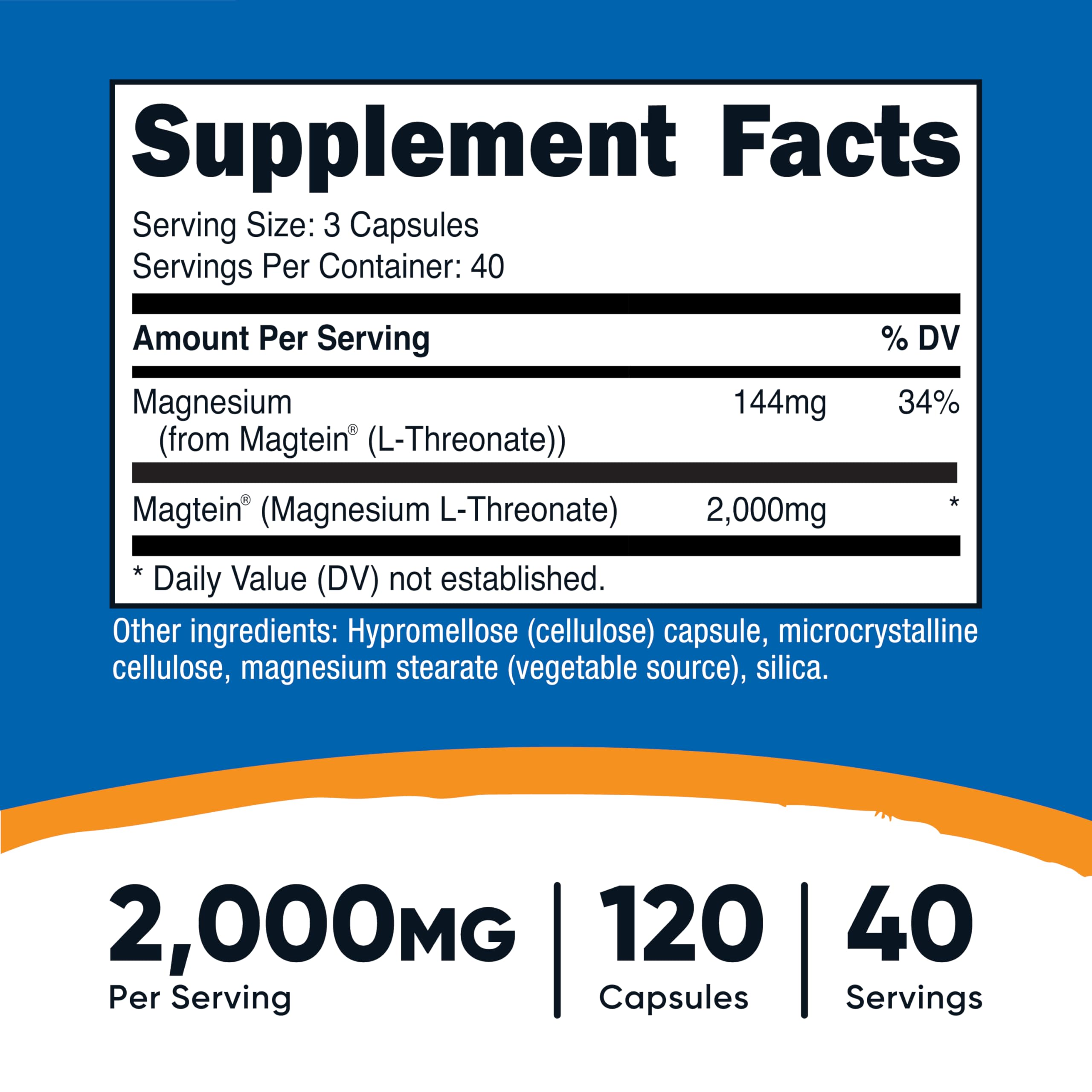 Nutricost Magtein capsules closeup showing easy-to-swallow form for daily use.