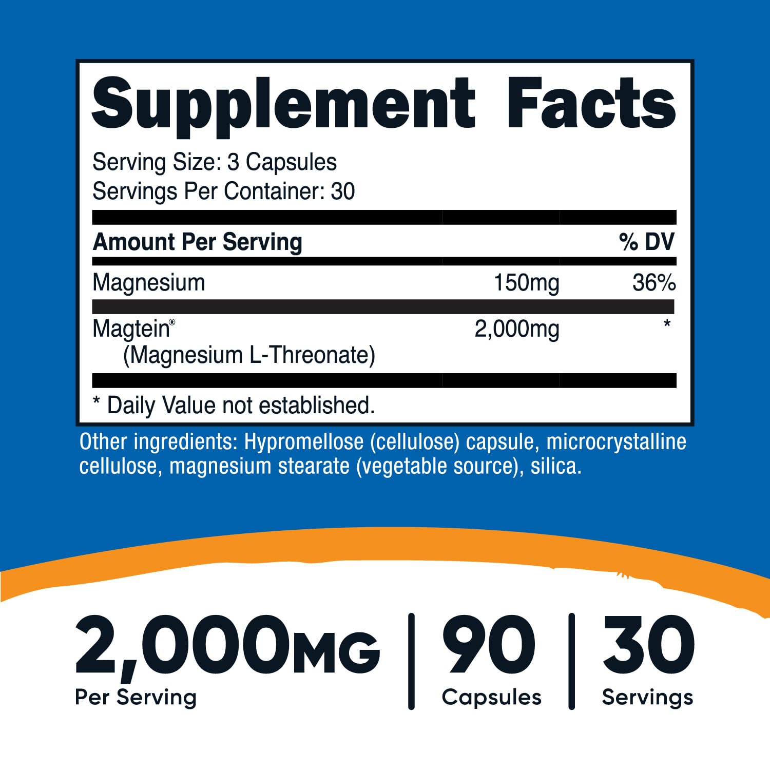 Nutricost Magtein capsules closeup highlighting easy-to-swallow capsules
