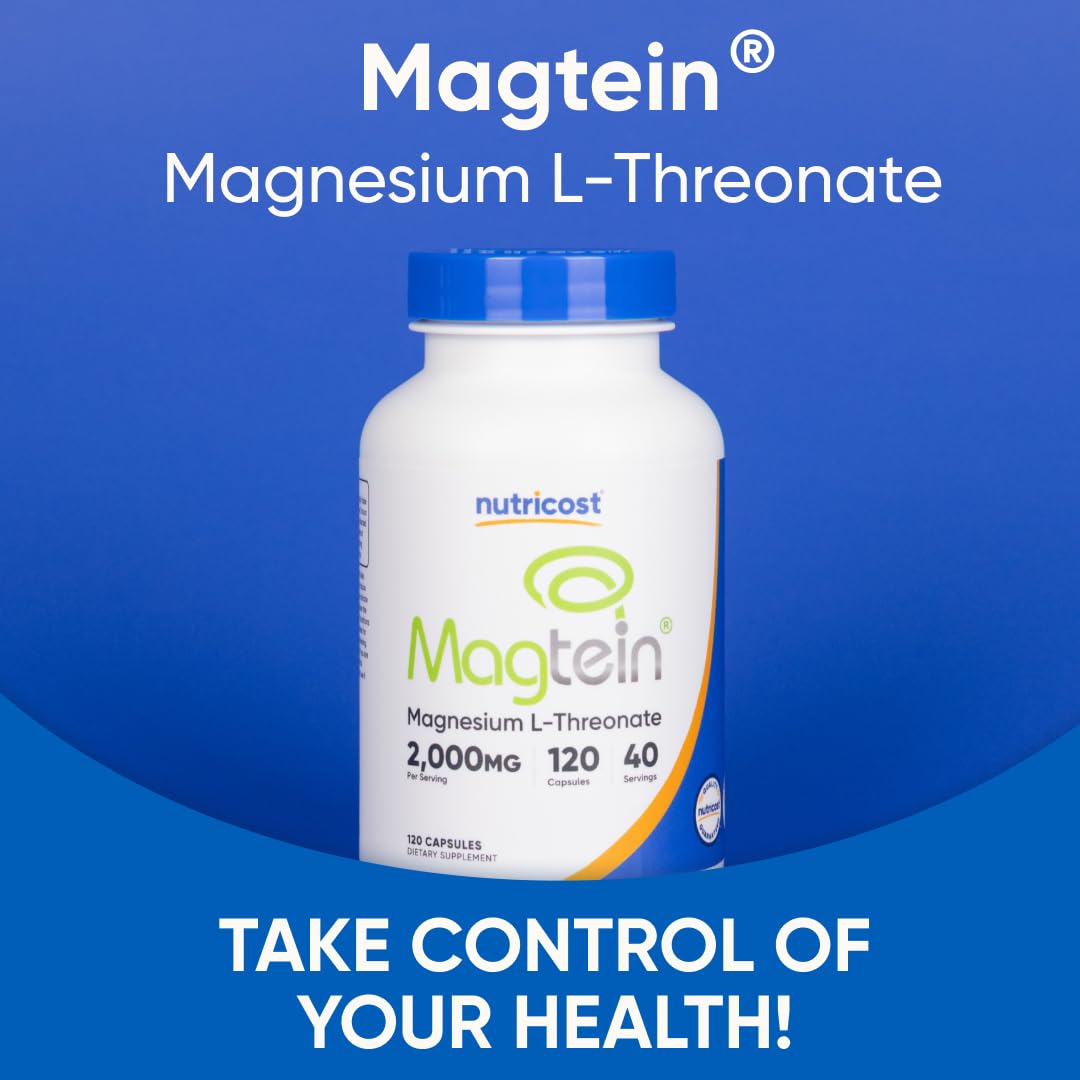 Nutricost Magtein packaging highlights Non-GMO and Gluten-Free attributes.