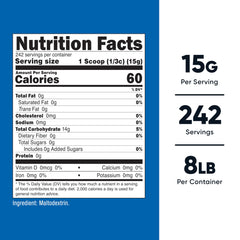 Nutricost Maltodextrin Powder 8lbs in kitchen scene, bulk carbohydrate for shakes.