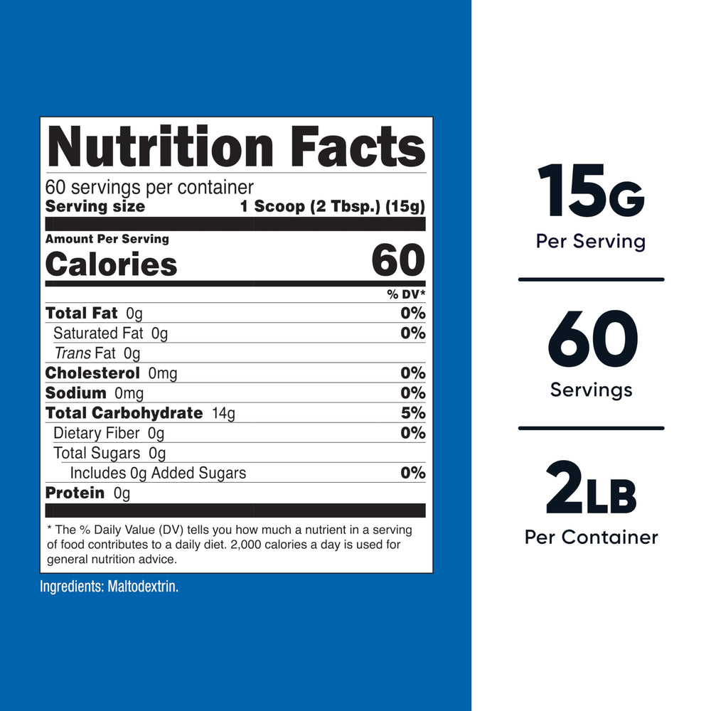 Nutricost Maltodextrin powder label, gluten free and non-GMO verified