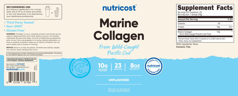 Nutricost Marine Collagen Wild Caught Fish third-party testing seal for purity
