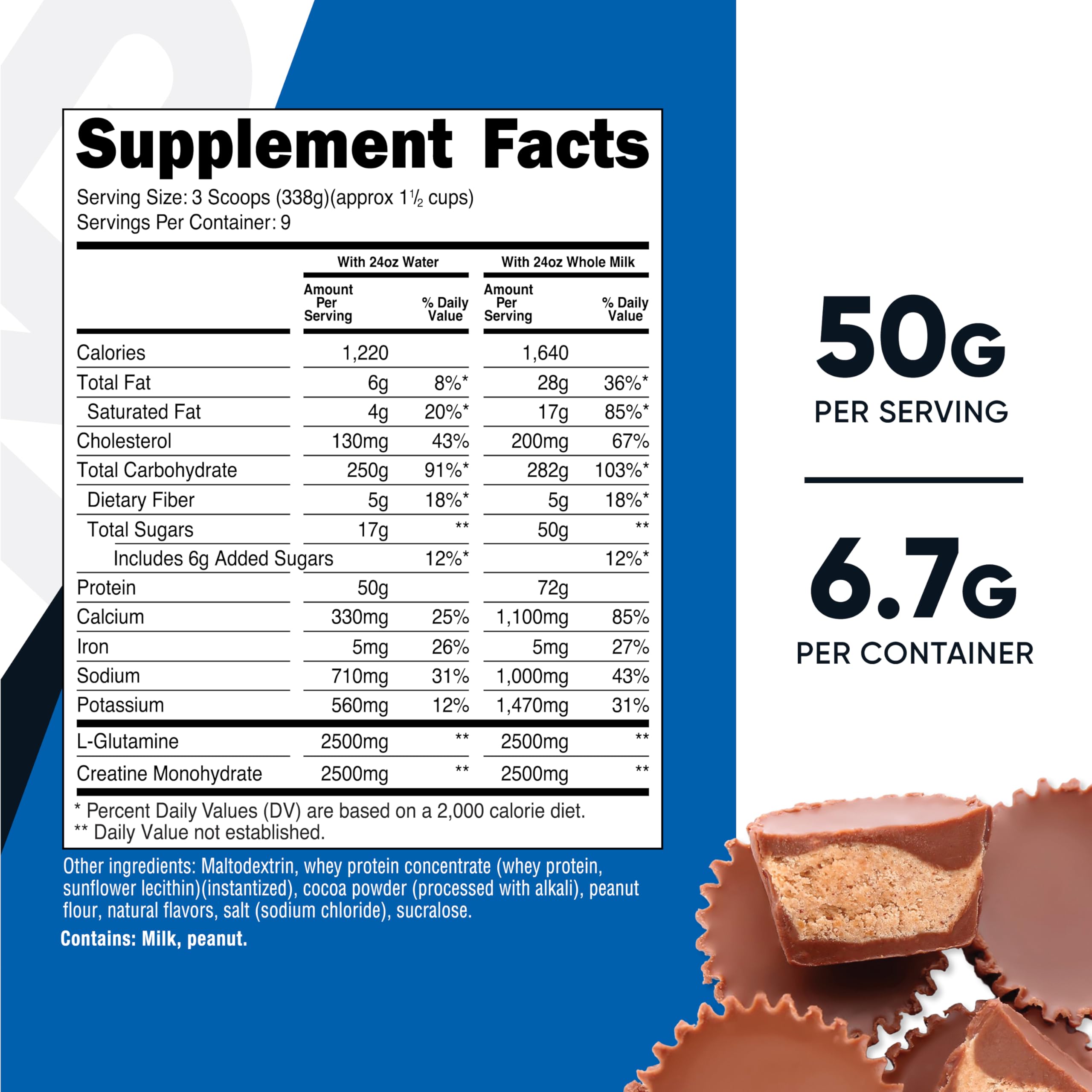 Nutricost Mass Gainer shaker with prepared chocolate peanut butter shake, smooth texture