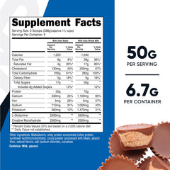 Nutricost Mass Gainer shaker with prepared chocolate peanut butter shake, smooth texture