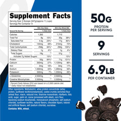 Nutricost Mass Gainer Cookies N Cream label reveals whey protein concentrate and creatine monohydrate for workouts