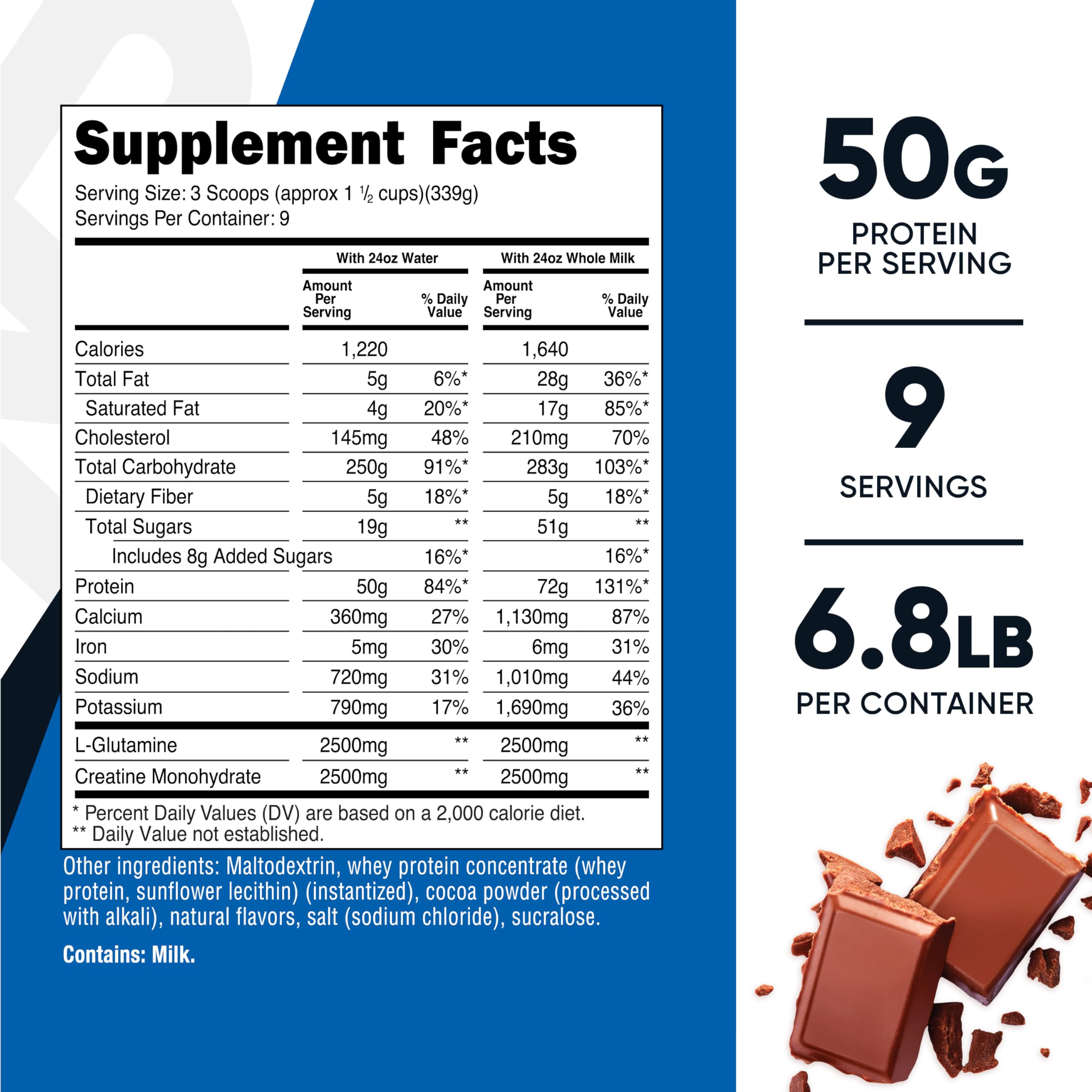 Nutricost Mass Gainer scoop showing quick prep for protein boost.