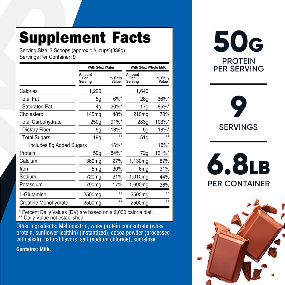 Nutricost Mass Gainer scoop showing quick prep for protein boost.