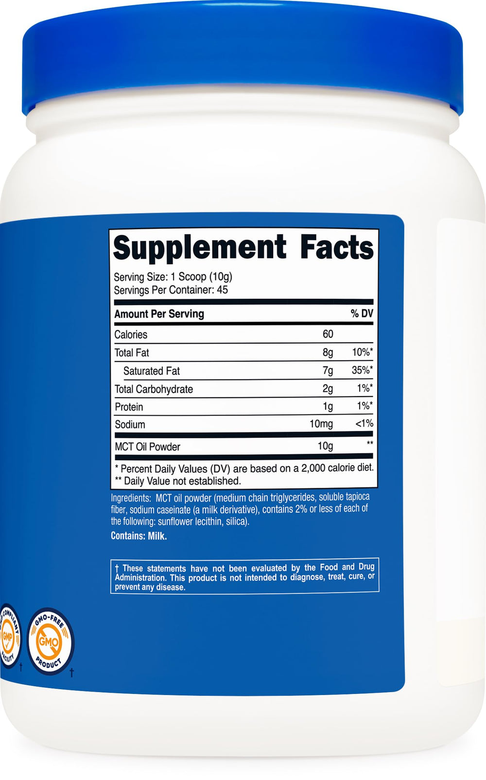 Nutricost MCT Oil Powder produced in GMP and FDA-registered facility