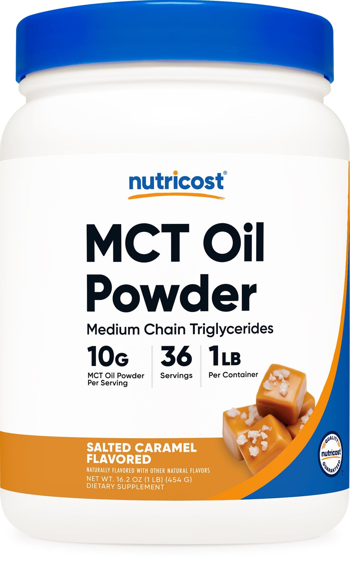 Nutricost MCT Oil Powder Salted Caramel bottle for convenient workout energy