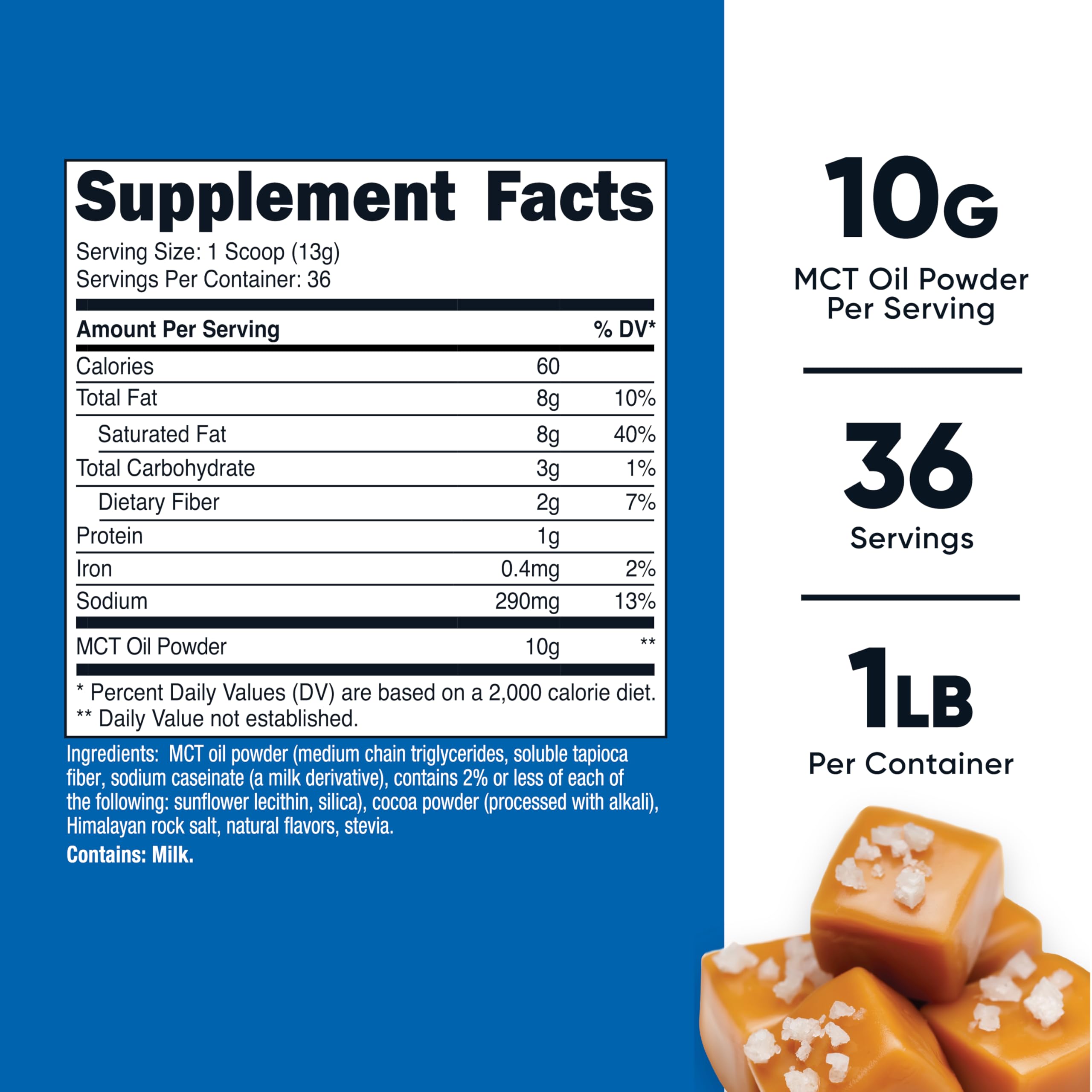 Nutricost MCT Oil Powder salted caramel pour showing quick pre-workout mix