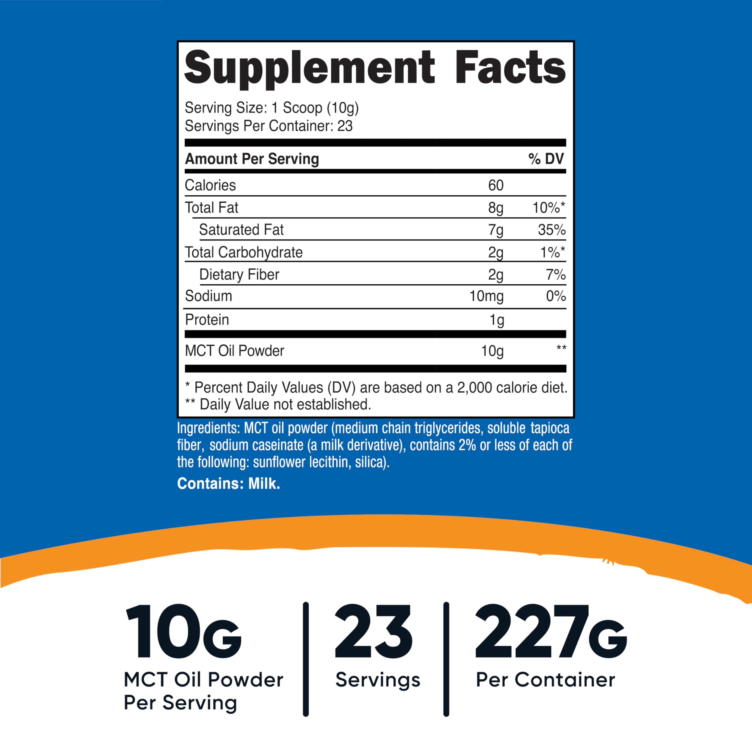 Nutricost MCT Oil Powder scoop dispensing for on-the-go use.