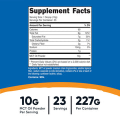 Nutricost MCT Oil Powder scoop dispensing for on-the-go use.