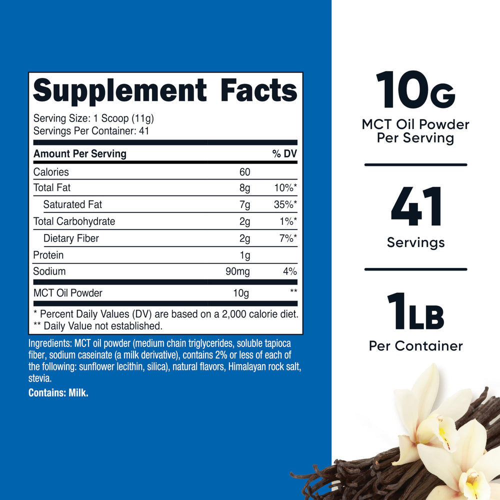 Nutricost MCT Oil Powder Vanilla pouring into shake for easy consumption