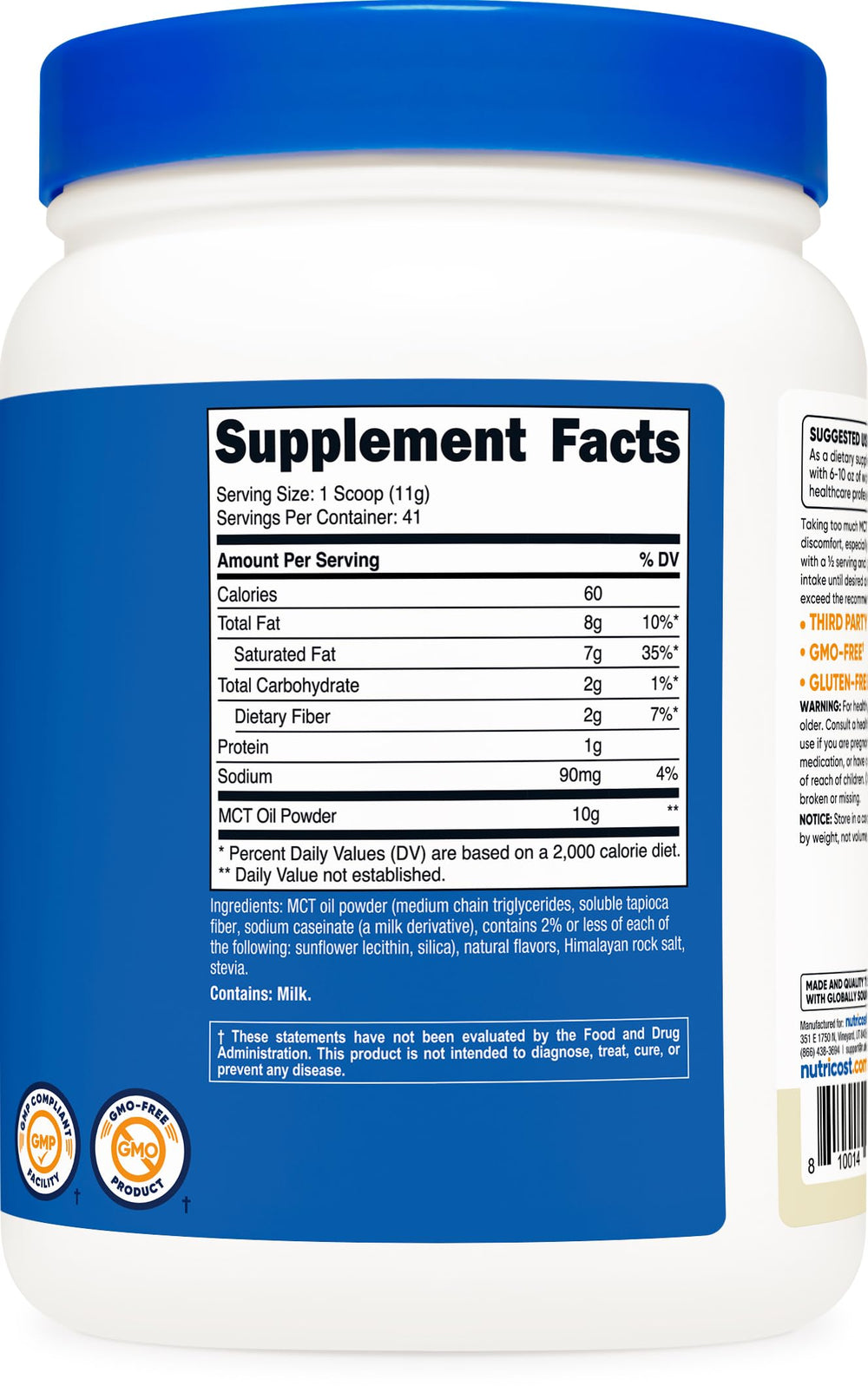 Nutricost MCT Oil Powder Vanilla scoop beside keto-friendly ingredients