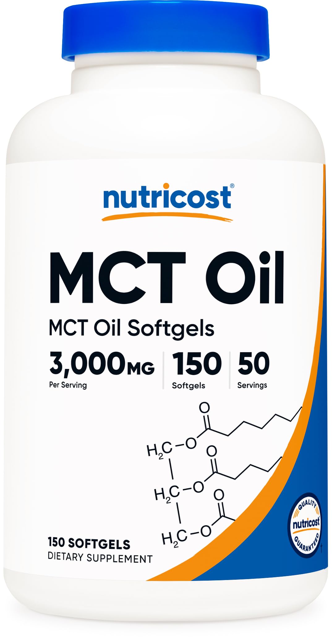 Nutricost MCT Oil Softgels bottle front; convenient keto-friendly capsules.