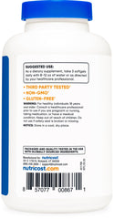 Nutricost MCT Oil Softgels bottle pour illustrating easy-to-take capsules for daily use.