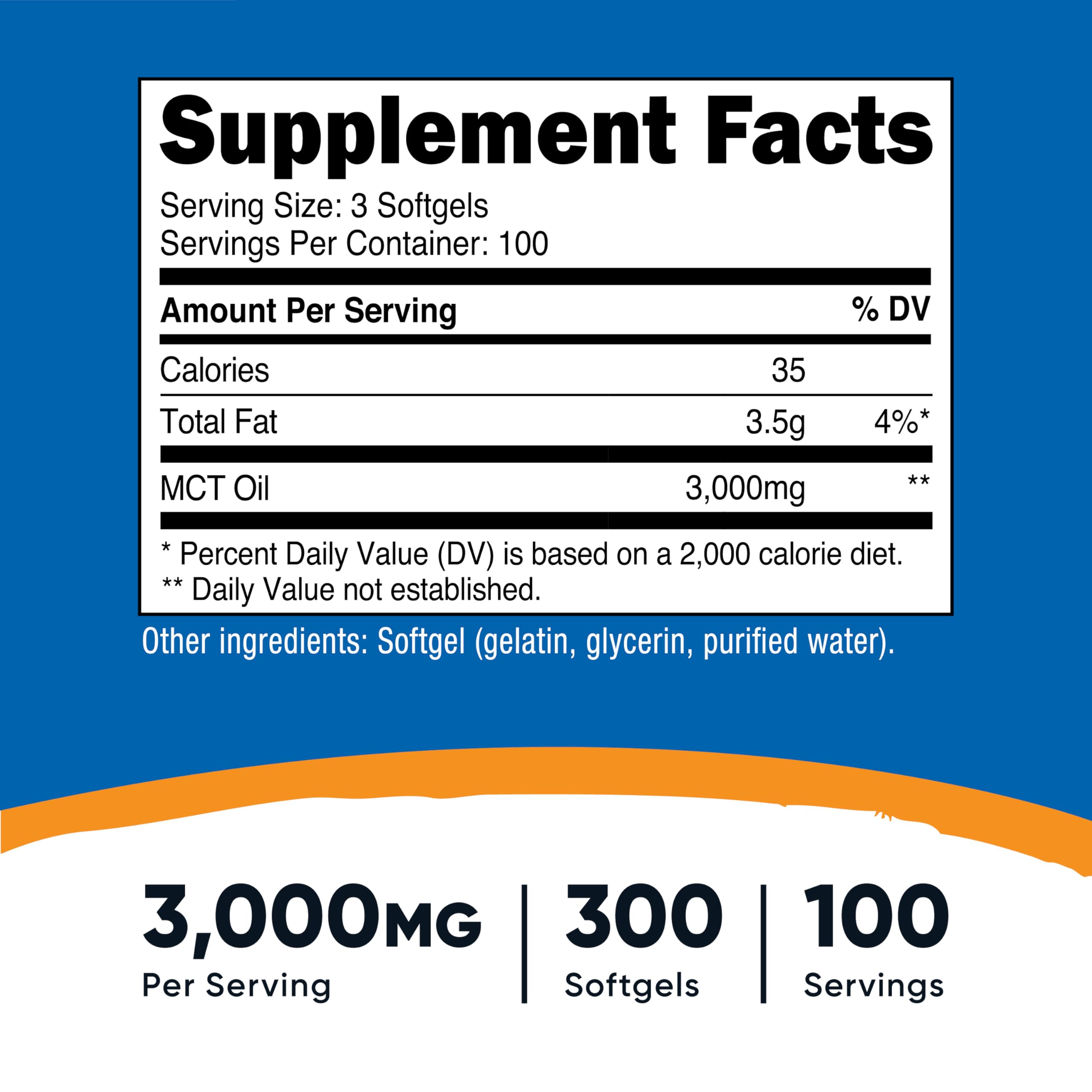 Close-up of Nutricost MCT Softgels highlighting easy-to-swallow capsules