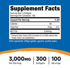 Close-up of Nutricost MCT Softgels highlighting easy-to-swallow capsules