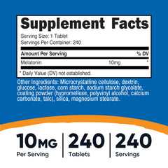 Nutricost Melatonin 10mg bottle back label with ingredient and usage details.