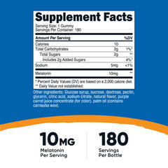 Nutricost Melatonin 10mg gummies bottle shot showing 180-count container