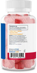 Nutricost Melatonin gummies bottle close-up emphasizes strawberry flavor.