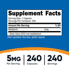 Nutricost melatonin 5mg capsules poured, ready for your nightly routine