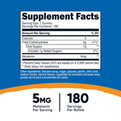 Nutricost Melatonin gummies label close-up highlights 180-count bottle.