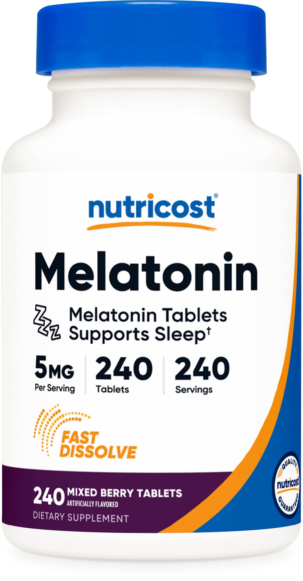 Nutricost melatonin 5mg tablets bottle for convenient nightly use.