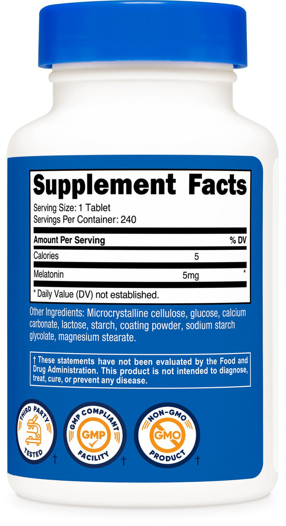 Nutricost Melatonin back label readability confirming supplement facts and compliance.