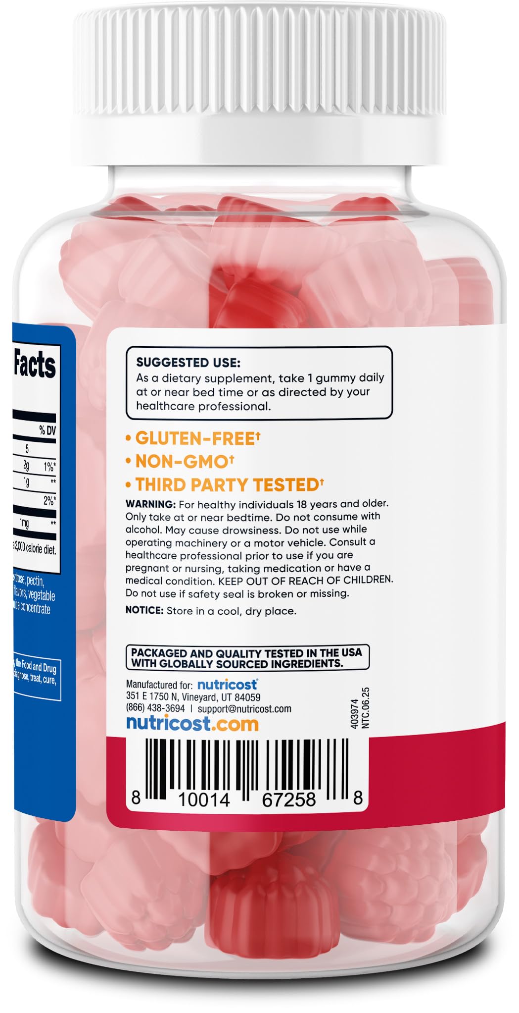 Gluten-free label on Nutricost Melatonin for clean ingredients