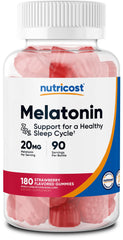 Nutricost Melatonin Gummies bottle highlights gluten-free formulation for peaceful evenings