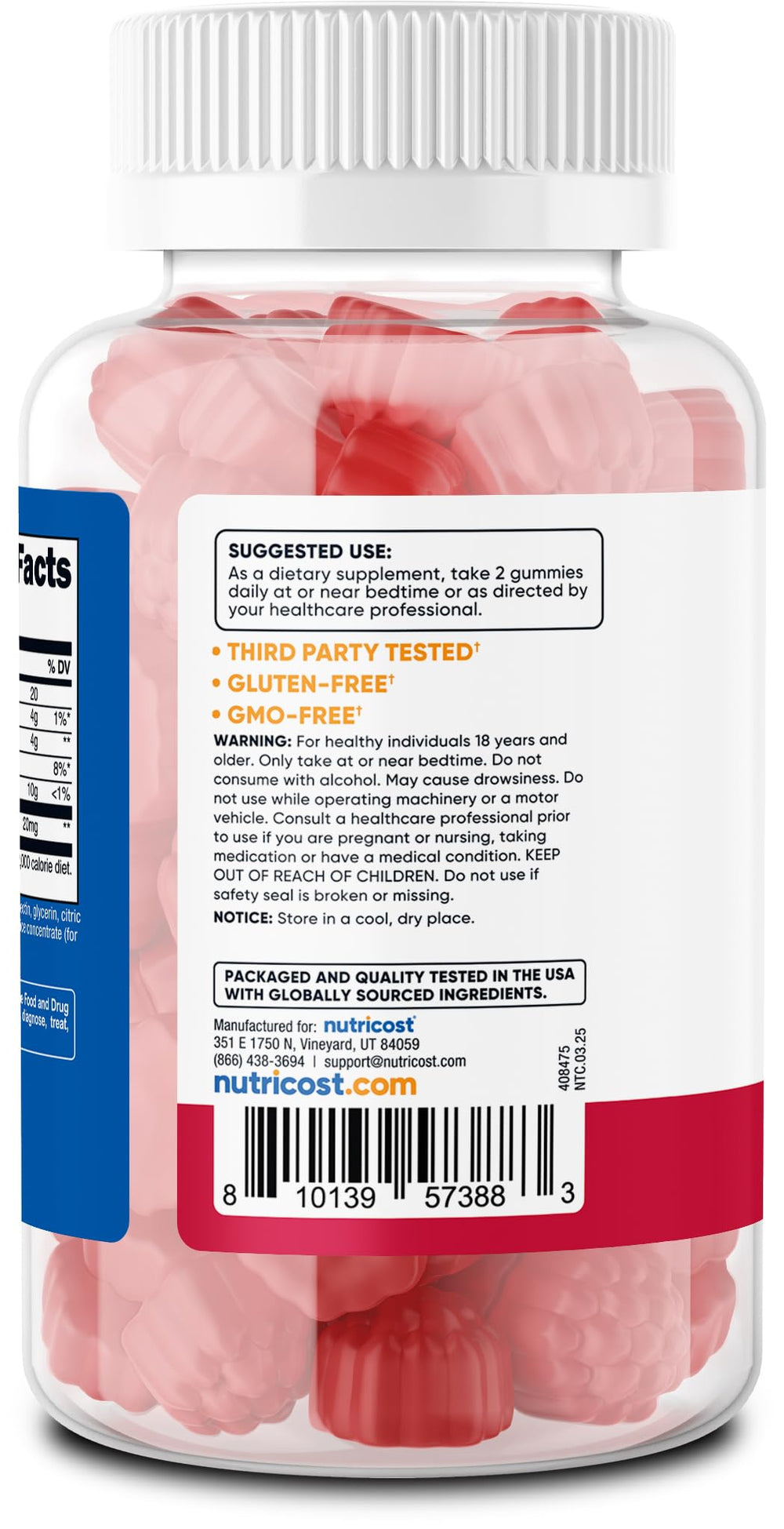 Nutricost Melatonin Gummies gluten-free label photo promotes allergen-friendly snacking
