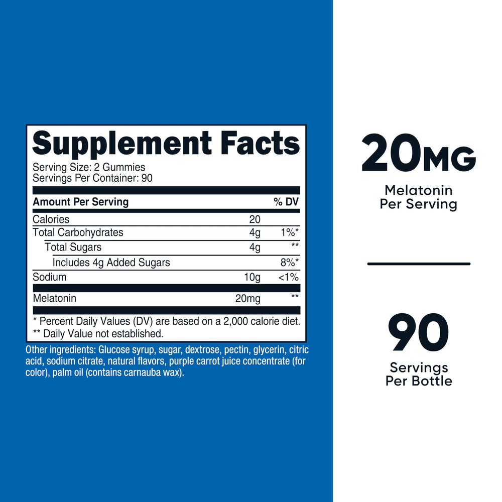 Nutricost Melatonin Gummies serving shows 20 mg strength for simple night-time support