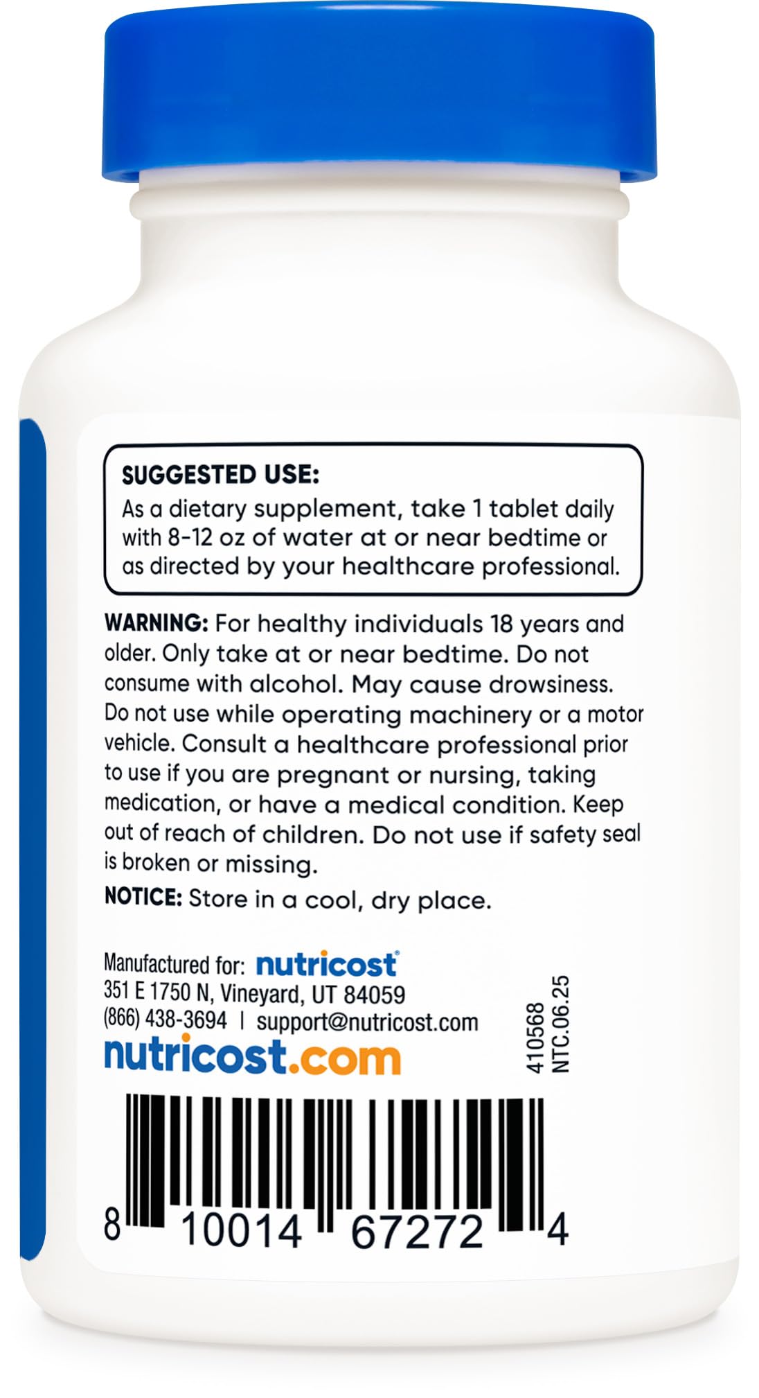 Nutricost Melatonin packaging display designed for a night-time sleep routine.