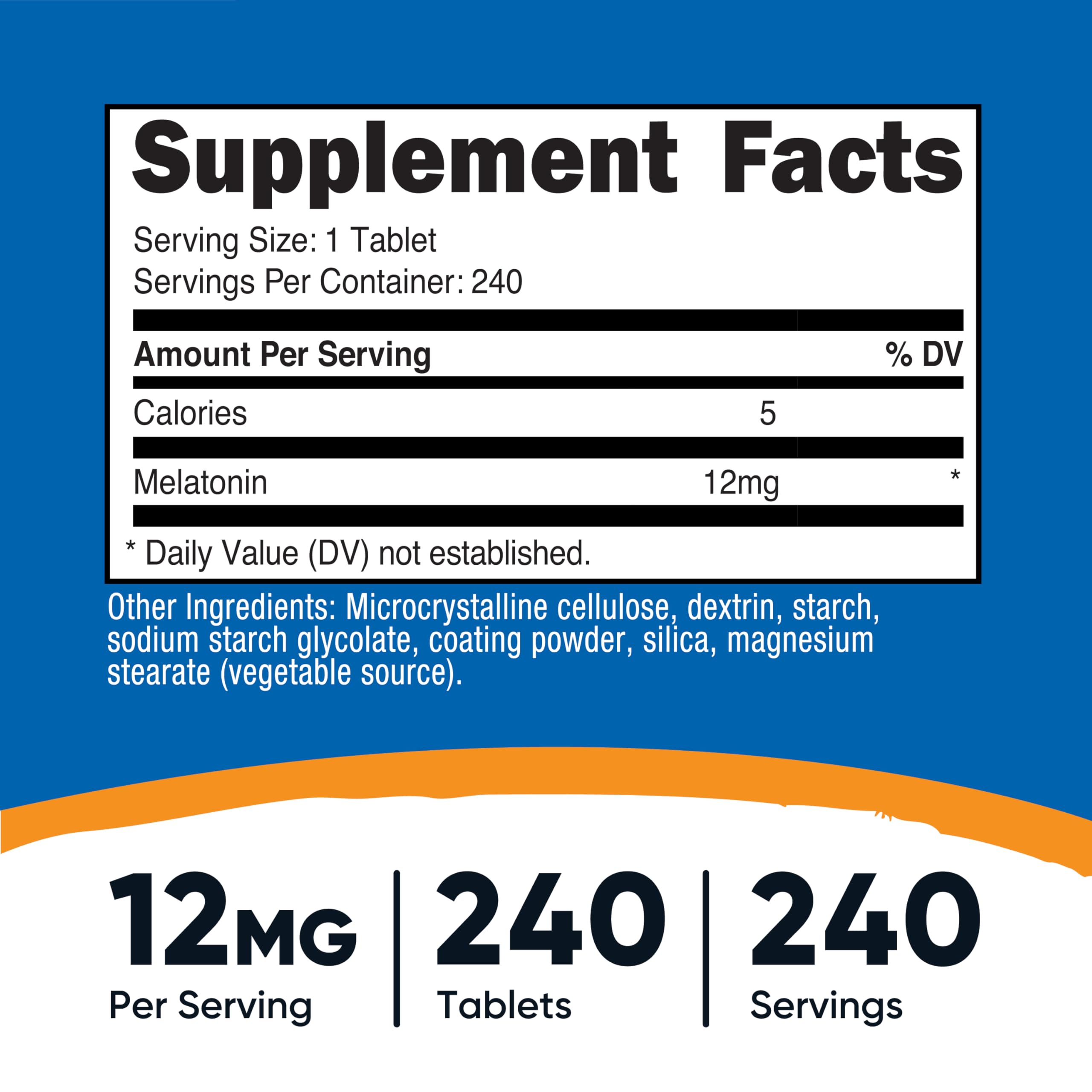 Nutricost Melatonin tablets close-up highlights easy-to-swallow design