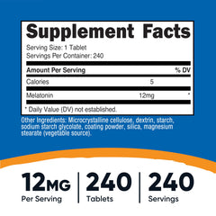 Nutricost Melatonin tablets close-up highlights easy-to-swallow design