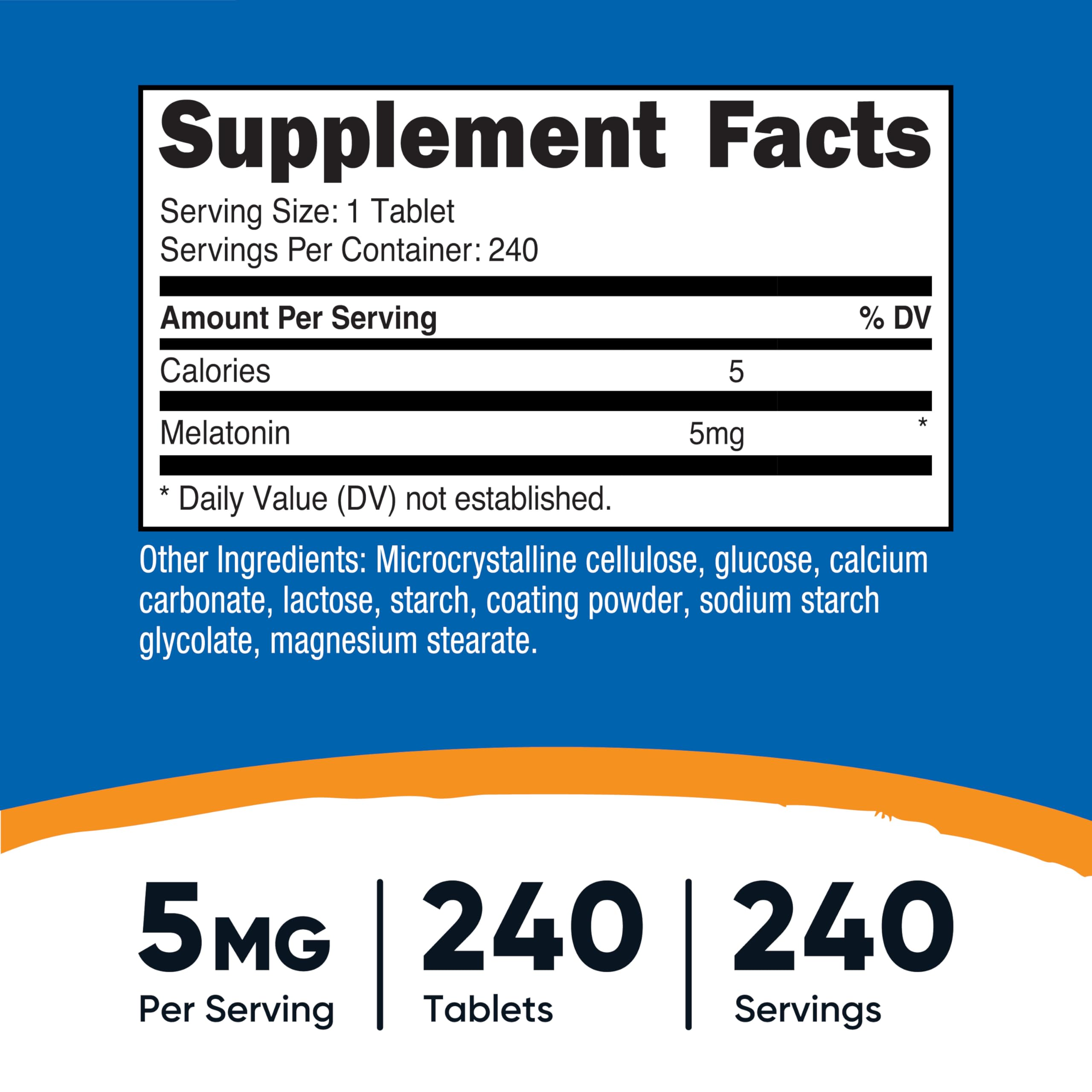 Nutricost Melatonin tablets close-up showing the easy-to-swallow form.
