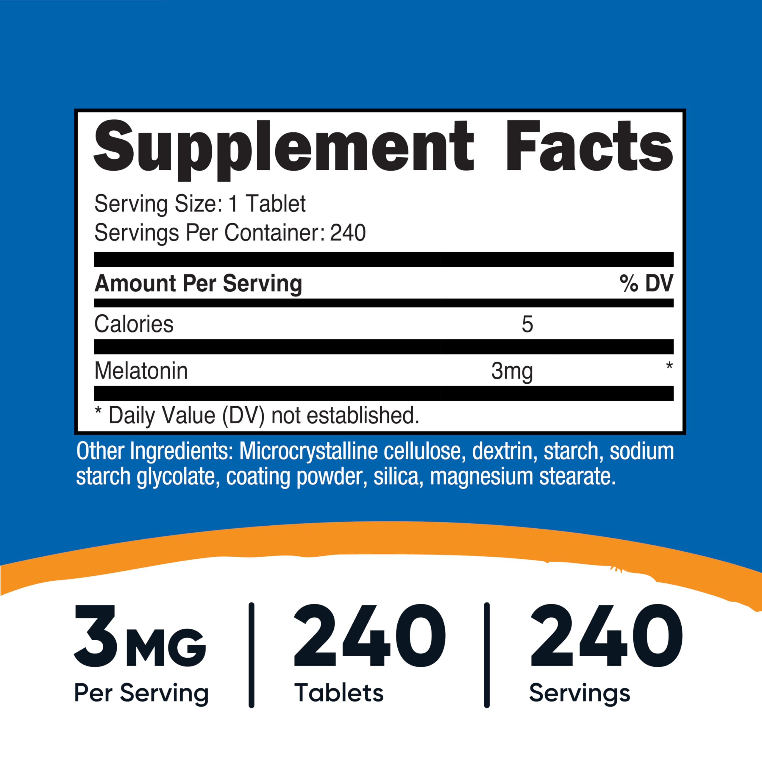 Nutricost Melatonin tablets close-up showing easy-to-swallow form for nightly use