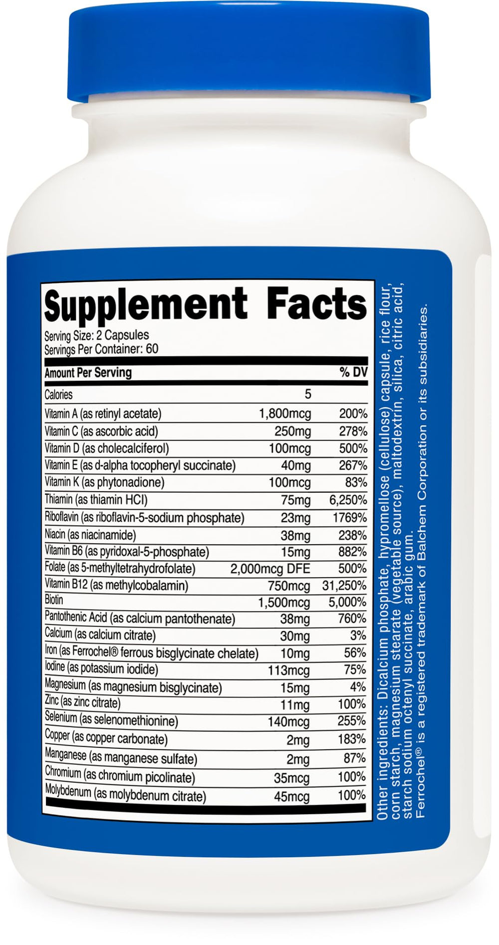 Nutricost Methylated Multivitamin two capsules serving daily intake