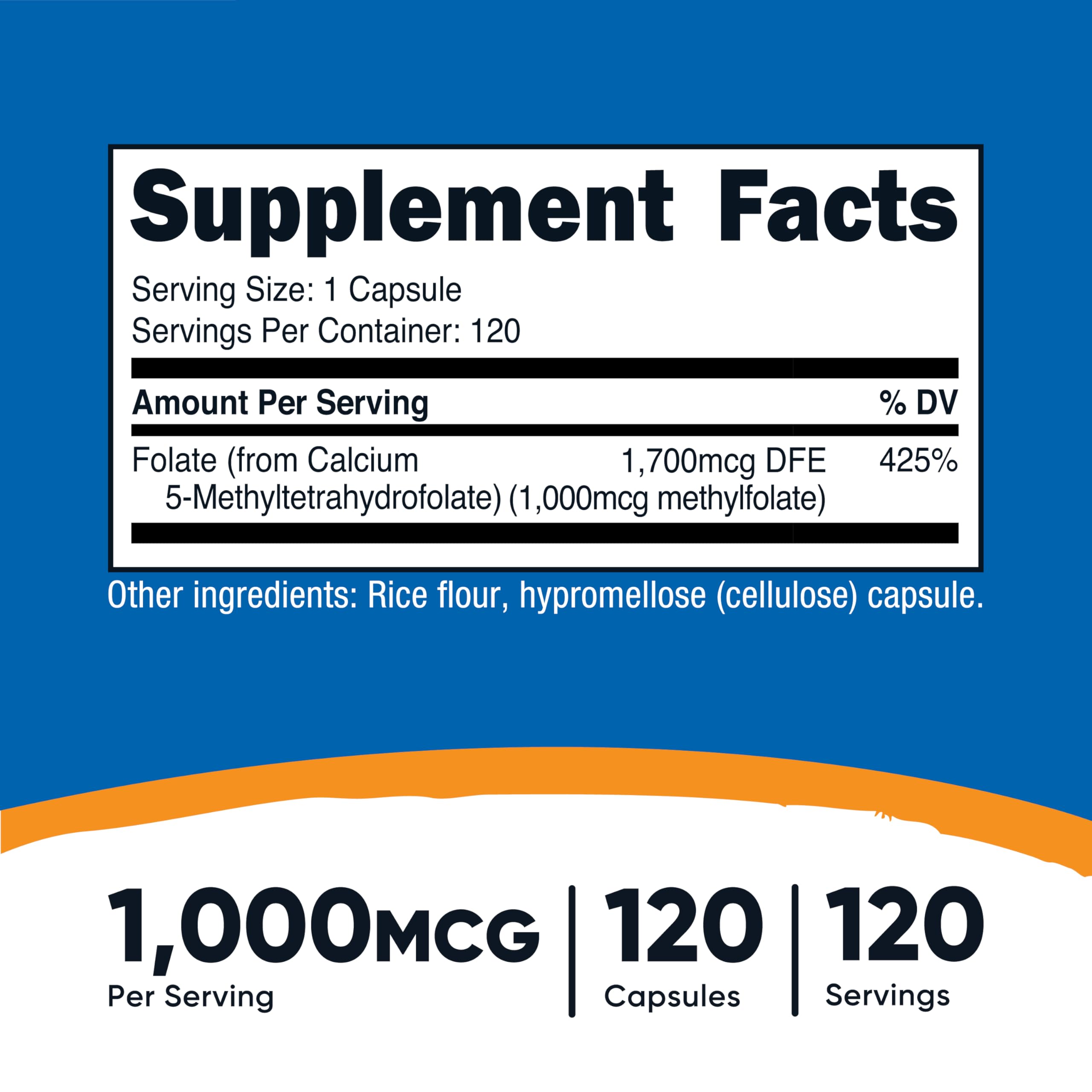 Close-up of Nutricost Methylfolate vegetarian capsules for easy daily use.