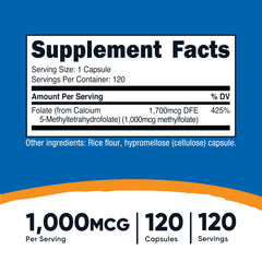 Close-up of Nutricost Methylfolate vegetarian capsules for easy daily use.