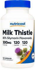 Nutricost Milk Thistle 300mg bottle front view highlights premium potency and sleek packaging.