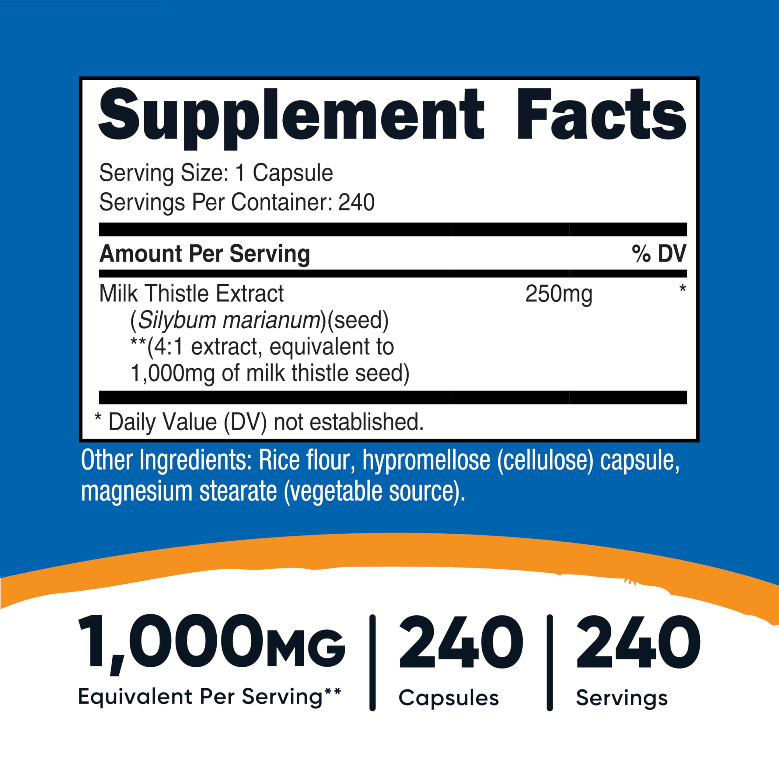 Nutricost Milk Thistle bottle label shows vegan and gluten-free credentials