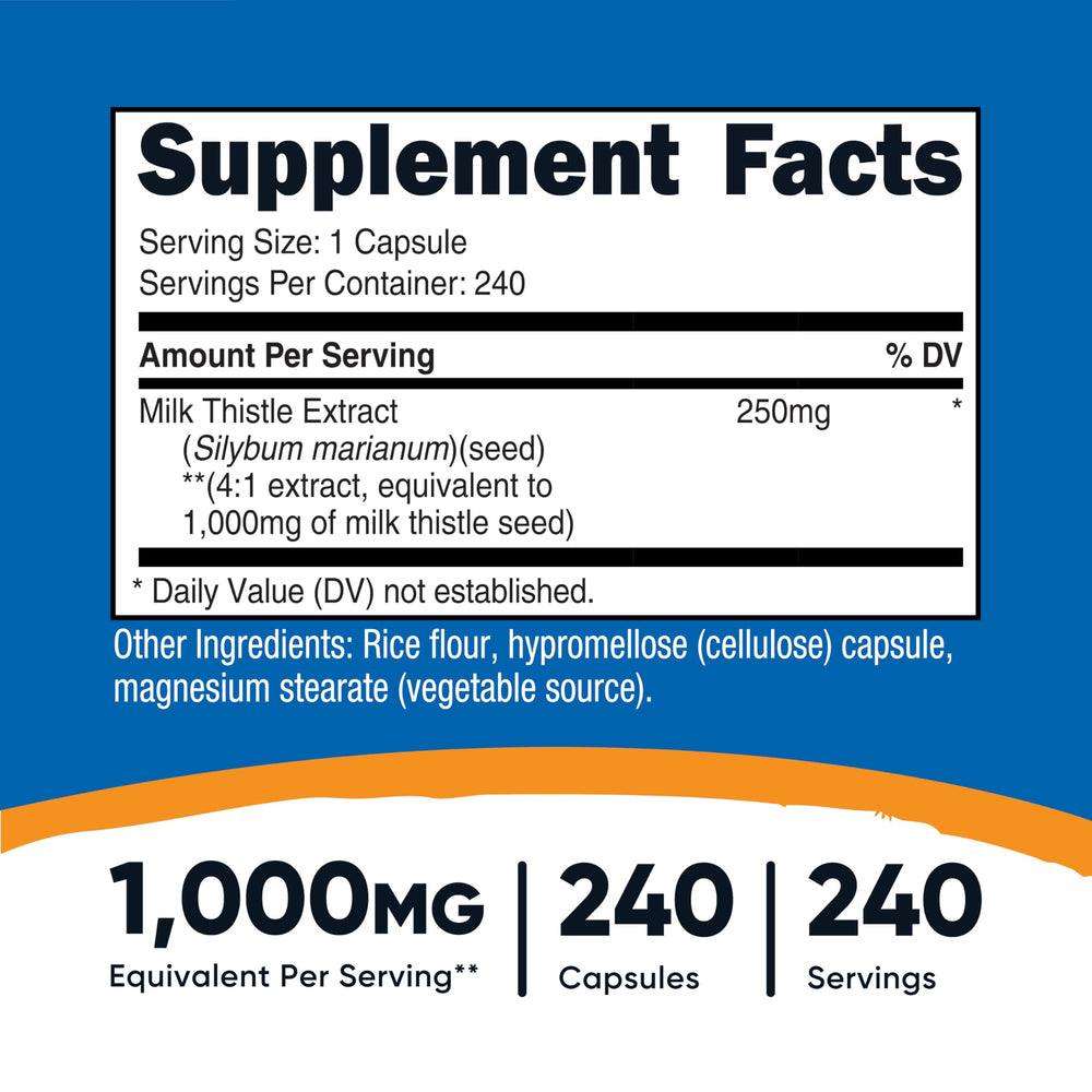 Nutricost Milk Thistle bottle label shows vegan and gluten-free credentials
